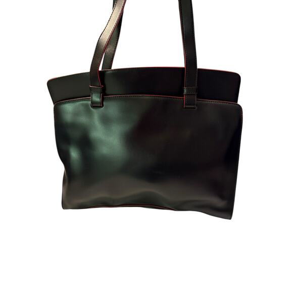 Lodis Black Leather  Bag with Red Trim Structured Shoulder Bag  Matching Pouch - Picture 4 of 14